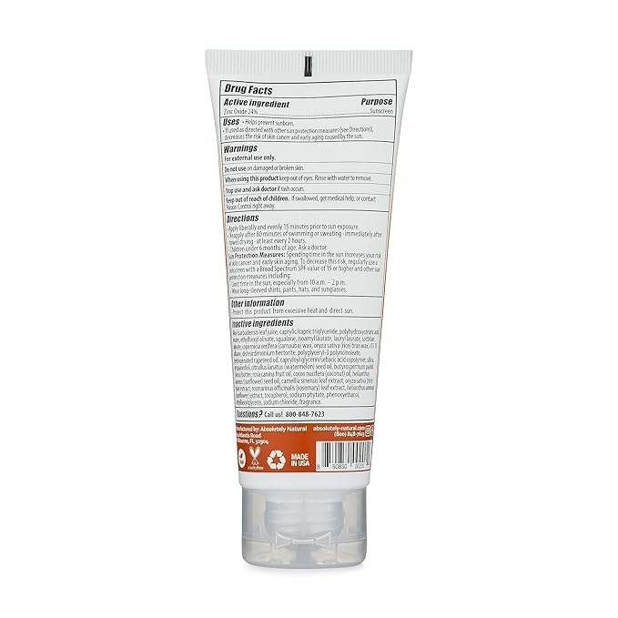 Absolutely Natural SPF 50+ Mineral Sunscreen Lotion - Anti-Aging Sunblock for Body & Face, Made with Rose Hips, Aloe, Zinc Oxide and Other Cruelty Free and Reef Safe Ingredients - Made in USA