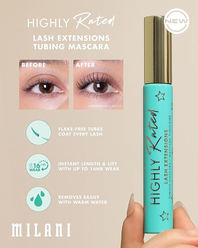 Milani Tubing Mascara, Highly Rated Lash Extensions Tubing Mascara Black for Added Length and Lift, Shea Butter to Nourish and Condition Lashes, Viral Tik Tok Products - 2 pack