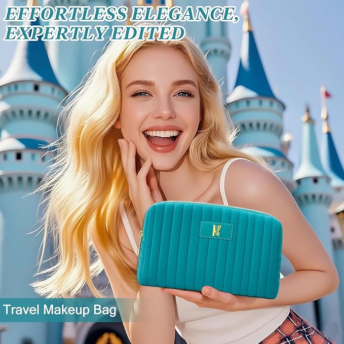 Monogrammed Make Up Bags for Women,Personalized Cosmetic Bags Women,Small Quilted Makeup Pouch,Cute Makeup Bag Travel,Birthday Gifts for Teen Girl (Blue I)