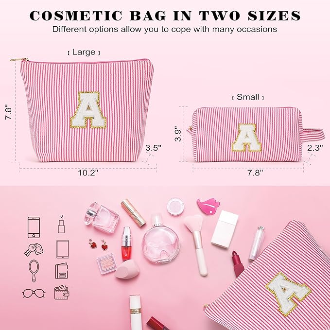 Initial Cosmetic Bag Set - Travel Bag Makeup Pouch, Makeup Bag with Zipper Make up Kit Preppy Stuff Stocking Stuffers Birthday Gifts for Women Travel Essentials Travel Bag, Purple Letter M