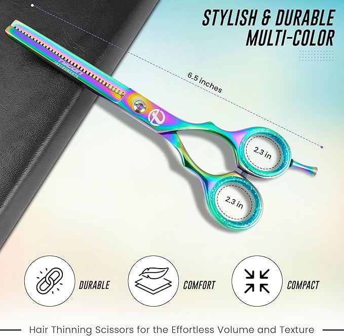 6.5" Thinning Shears for Hair Cutting - 2.7" Sharp Blade - J2 Stainless Steel Hair Thinning Scissors - Sturdy & Ergonomic texturizing shears - Perfect Hair Thinning Shear for Salon & Home