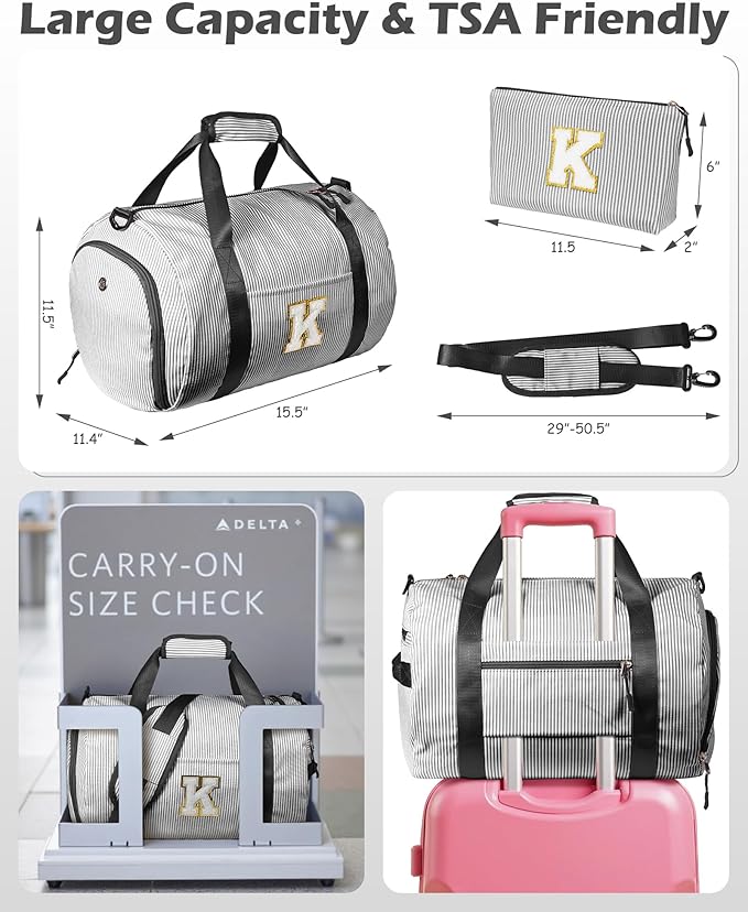 5 6 7 8 9 10 Year Old Girl Birthday Gift, Girls Travel Duffle Bag, Kids Initial Overnight Bags with Shoe Compartment, Monogram Weekender Bag with Makeup Pouch, Trip Essentials (Letter Q)