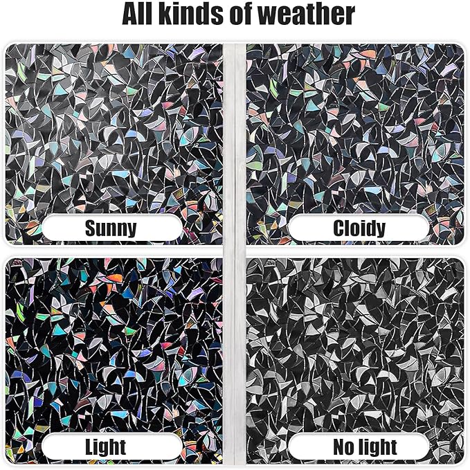 QHY Sunshine Total Blackout Window Film Privacy， Frosted Glass Window Film，Black Window Tint， No Glue， Detachable, no Marks, Suitable for Repeated use (Black Rainbow, 17.5 in X 78.7 in)