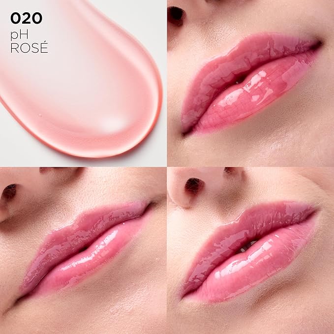 L'Oreal Paris Plump Ambition pH Hyaluron Lip Oil, Color Shifting Lip Tint with 24HR Hydration, Volumizing Shine and Lasting Color, 020 pH Rosé