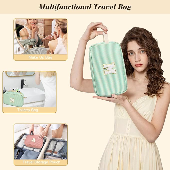 Travel Makeup Bag Christmas Gifts for Women Girl Teens, Personalized Initial Makeup Bag for Cute Teen Girls, Preppy Stuff Toiletry Bag Cosmetic Bag, Teen Girls Gift Trendy Stuff, Letter P