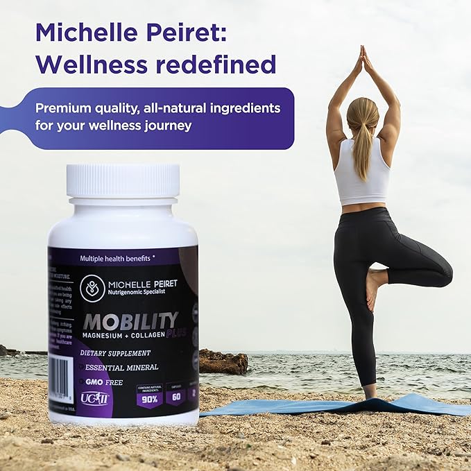 Mobility - Magnesium + Collagen Supplement with Hyaluronic Acid & Vitamin C | Supports Bones, Joints & Muscles | Gluten-Free & Non-GMO | 60 Capsules for Men & Women