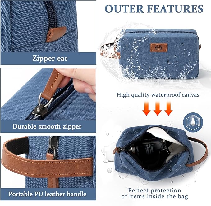 Janhavi Shaving Bag for Men Travel Waterproof, Engraved Initials & Wheat Ear, Make Up Bag,Groomsmen Gifts, Mens Toiletry Travel Bag, Men's Accessories Organizer, Gifts for Him(Blue L)