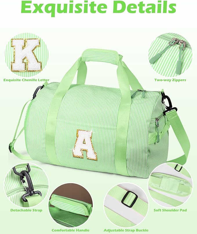 4 Year Old Girl Birthday Gift, Girls Travel Duffle Bag, Kids Initial Overnight Bags with Shoe Compartment, Personalized Weekend Bag with Makeup Pouch, Gift for Gymnastics Girl (Letter L)
