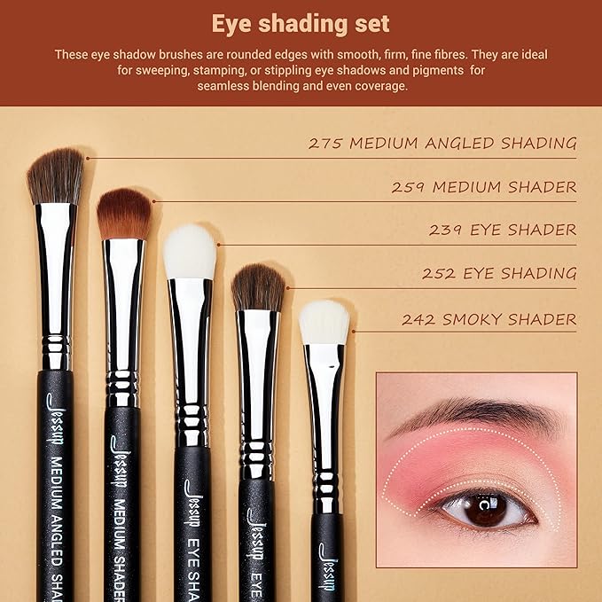 Jessup Eyeshadow Brush Set 12pcs Eye Makeup Brushes Set Professional Premium Sythetic Eye Shadow Blending Smoky Shader Concealer Brush Black T339