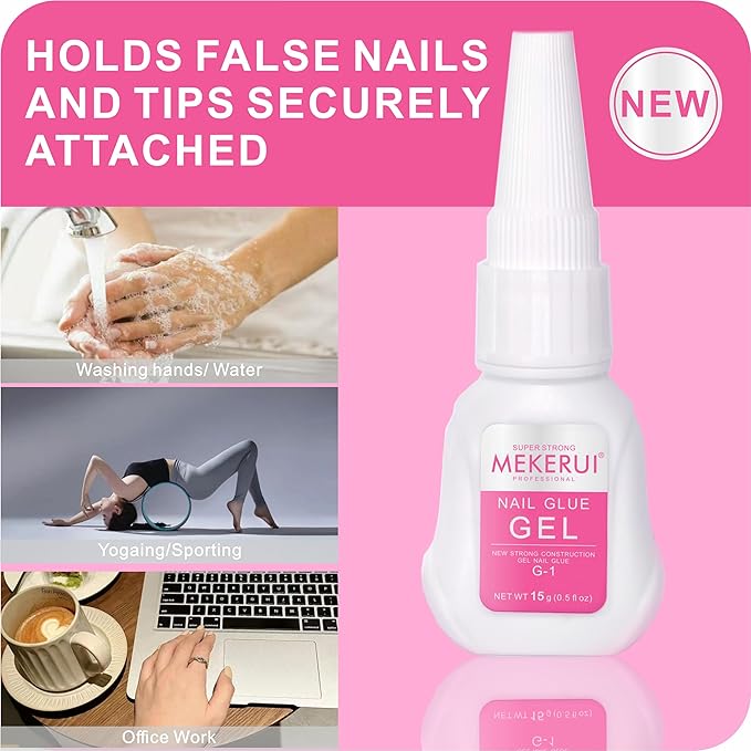 Mekerui(2 sets) New Upgrade Super Strong Nail Glue Gel and Quickly Glue Remover Set Press ons,G1 Long-lasting 30+ Days Without UV Light,R1 Dropper-type Easily Remove, Salon Professional