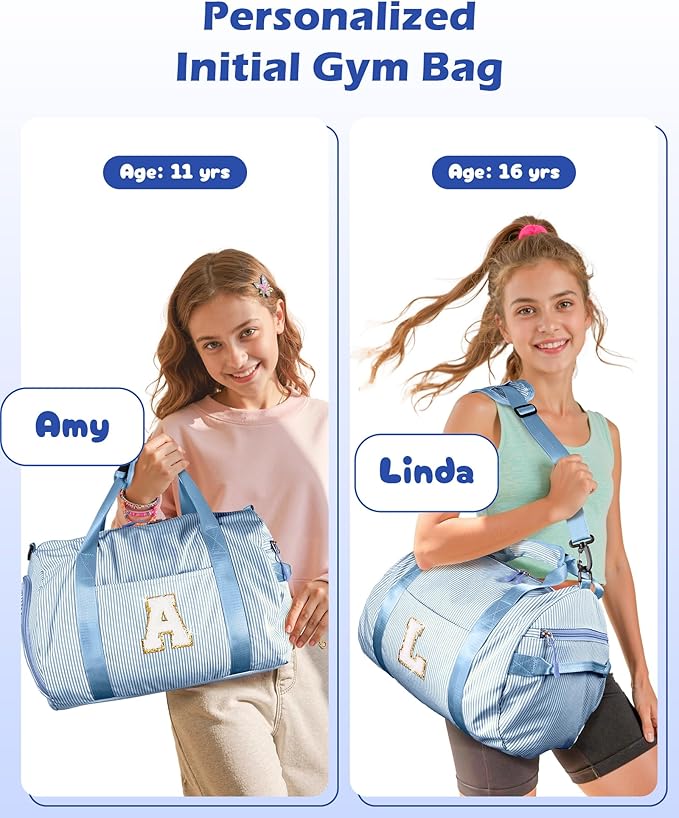 Teen Girl Gifts Trendy Stuff, Girls Travel Duffle Bag, Kids Initial Overnight Bags with Shoe Compartment, Customized Weekender Bag with Makeup Pouch, Preppy Stuff (Letter J)