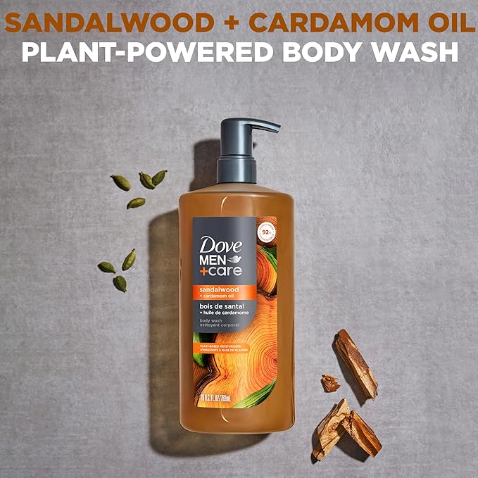 DOVE MEN + CARE Body Wash Sandalwood & Cardamom Oil Plant-Based Moisturizing Body Wash for Men, 26oz