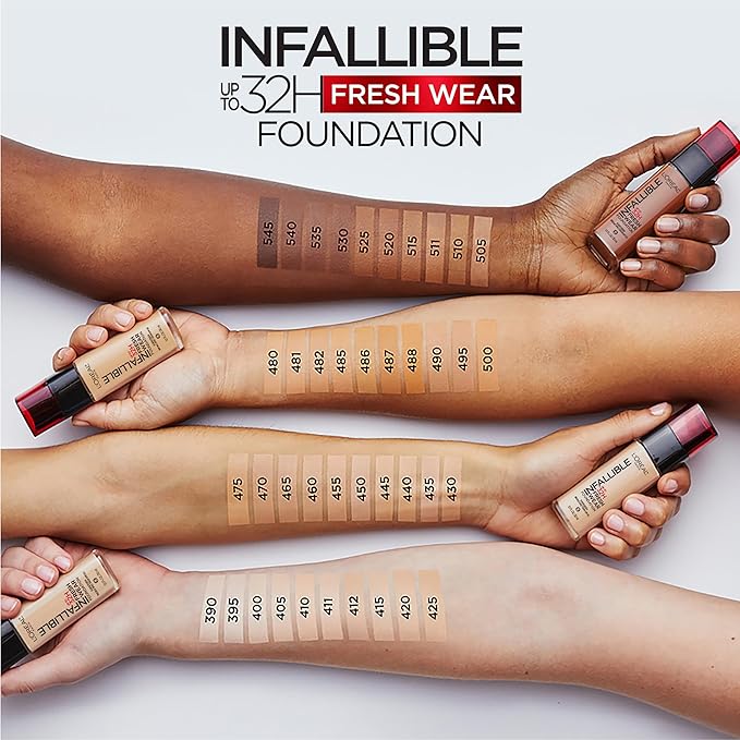 L'Oreal Paris Makeup Infallible Up to 32 Hour Fresh Wear Lightweight Foundation, 400 Pearl, 1 Fl Oz, Packaging May Vary