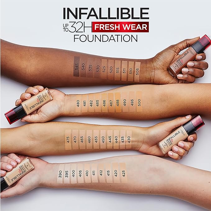 L'Oreal Paris Makeup Infallible Up to 32 Hour Fresh Wear Lightweight Foundation, 500 Honey Bisque, 1 Fl Oz, Packaging May Vary