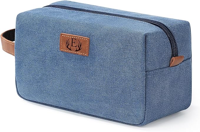 Janhavi Shaving Bag for Men Travel Waterproof, Engraved Initials & Wheat Ear, Make Up Bag,Groomsmen Gifts, Mens Toiletry Travel Bag, Men's Accessories Organizer, Gifts for Him(Blue L)