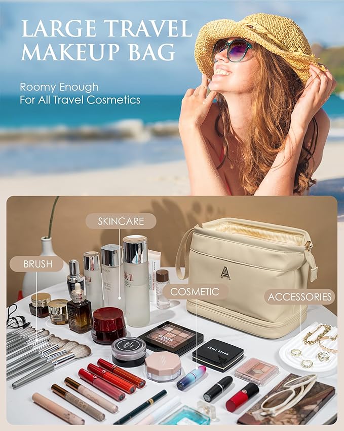 Makeup Bag for Women, Personalized Double Layer Cosmetic Bag with Makeup Brush Organizer, Waterproof, Large Capacity PU Leather Travel Toiletry Bag Gift Gift for Mom，Personalized Gifts
