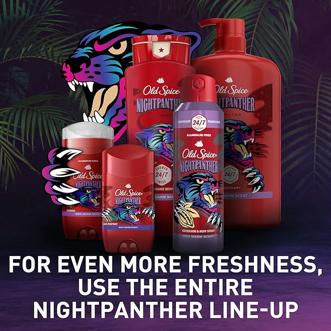 Old Spice Cleansing Body Wash for Men, 3X Defense, 24/7 Shower Fresh with Lasting Scent, 2-in-1 Body & Face Wash, NightPanther with Rich Warm Scent, 24 oz (Pack of 4)