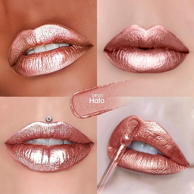 3Pc Lipsticks Set for Women Metallic Lipstick Long Lasting Dark Red Pink Burgundy Lip Gloss, Metal Shine Lightweight Hydrating Full Coverage Lip Color, DP101/104/108