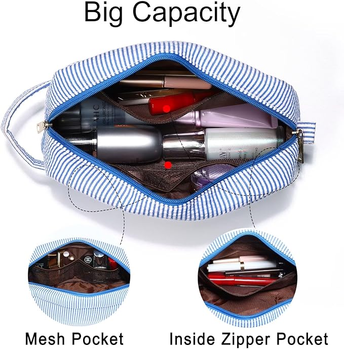 YOOLIFE Personalized Birthday Gift for Mom - Monogram Blue Initial Makeup Bag Cosmetic Bag for Women