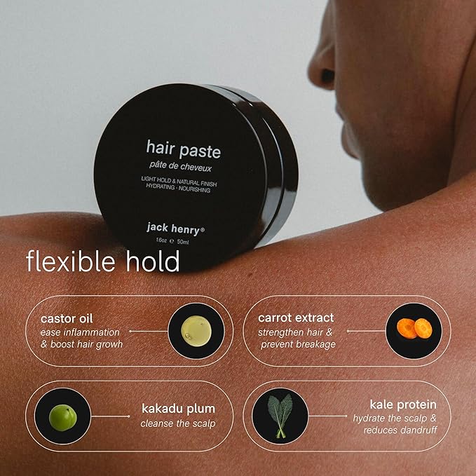 Jack Henry Hair Paste for Men - Natural Finish, Light Hold, Subtle Shine - Natural Plant Based Formula for All Hair Types - Petroleum Free for Non-Greasy Hair Texture - Unscented (1.69 oz)