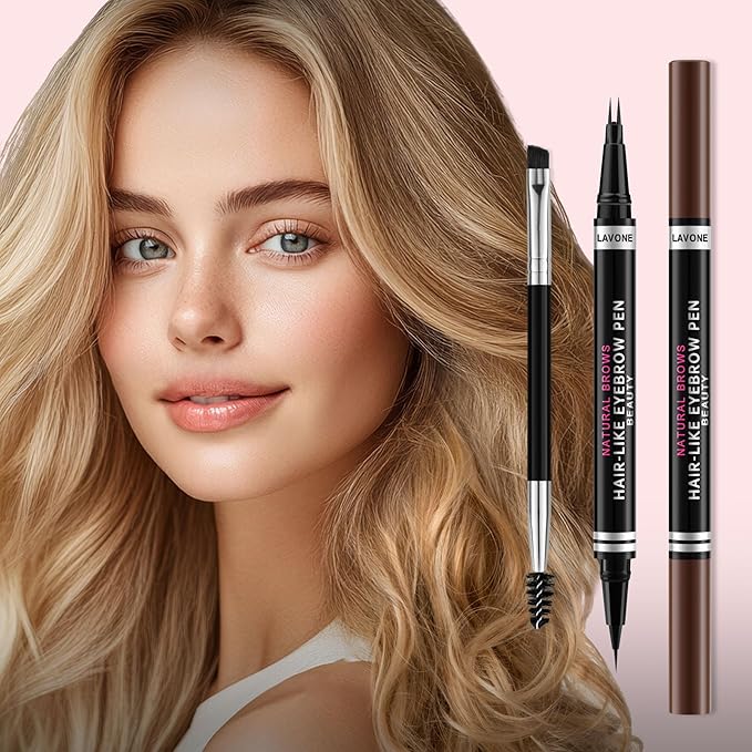 Eyebrow Pencil, 2-in-1 Waterproof Eyebrow Pen, with 2 Tip Microblading Eyebrow Pencil and Ultra-Precise Brow Pencil, with Eyebrow Brush, Eyebrow Pencils for Women, Natural Hair-Like Brows - Ash Brown