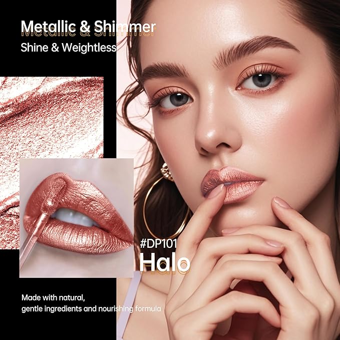 3Pc Lipsticks Set for Women Metallic Lipstick Long Lasting Dark Red Pink Burgundy Lip Gloss, Metal Shine Lightweight Hydrating Full Coverage Lip Color, DP101/104/108