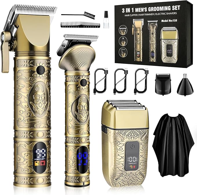 GSKY Professional Hair Clippers, Beard Trimmer for Men Electric Razor, Clippers and Trimmers Set Shavers for Men, Barber Clippers Hair Cutting Kit