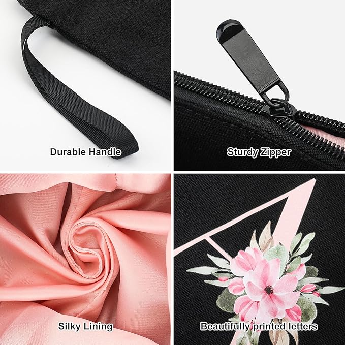 Vavabox A-Z Personalized Makeup Bag, Birthday Gifts for Women Mom, Gifts for Best Friend, Bride Bridesmaid Cosmetic bag (G, Black)