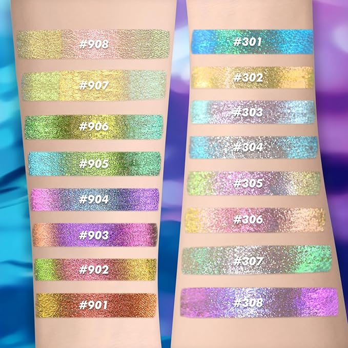 CHARMACY Chameleon Eyeliner Liquid Liner, Glitter liquid eyeliner waterproof, Metallic Intense Color Shifting Colorful Eyeliner, Long wearing,Ultra-Fine Tip Smudge-proof,YELLOW GREEN INDIGO 906