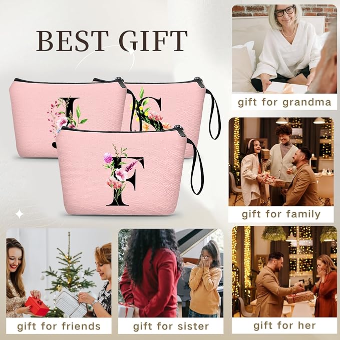 Birthday Thank You Appreciation Monogrammed Gifts for Mom Aunt Teacher Sister Friend Coworkers Bride Bridesmaid Makeup Cosmetic Bag with Mirror Mothers Day Christmas Graduation F
