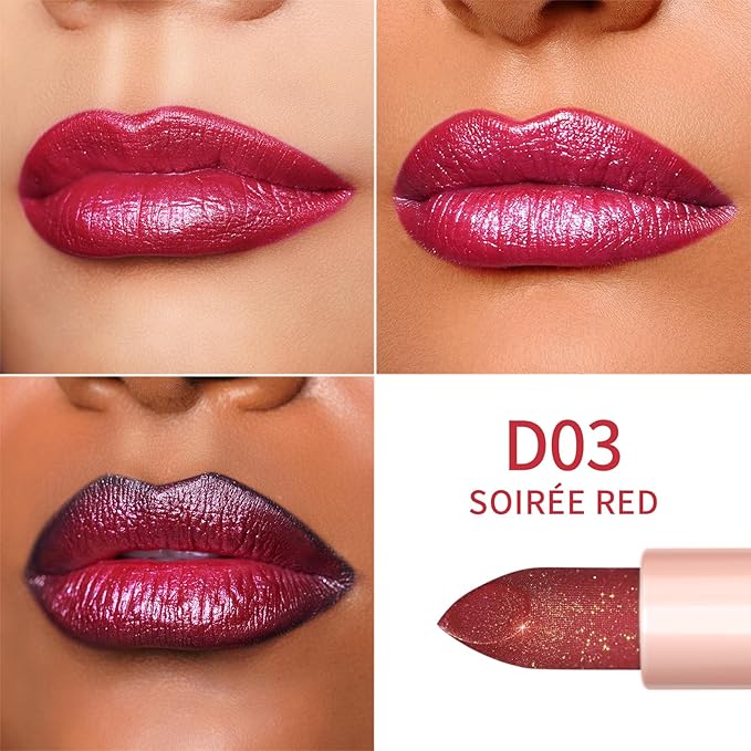 Oulac Shimmer Lipstick Set - 2PCS Vegan Tinted Lip Balm with Nourishing & Hydrating Formula for Soft, Radiant Lips, D03+D04