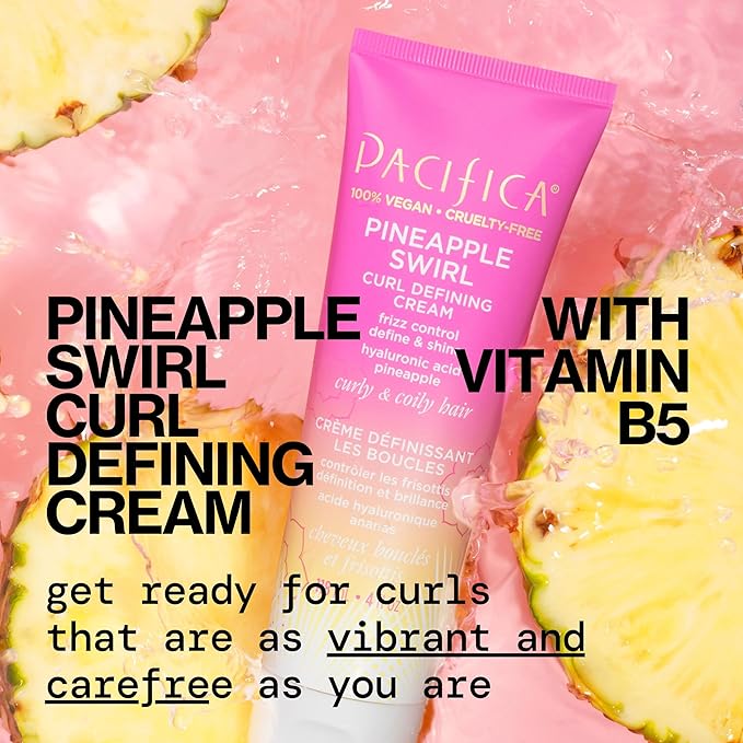 Pacifica Beauty Curl Cream for Curly Hair - Pineapple Swirl Curl Defining Cream - Hair Styling Product for Curly, Wavy, Coily & Curly Hair 1.4 FZ