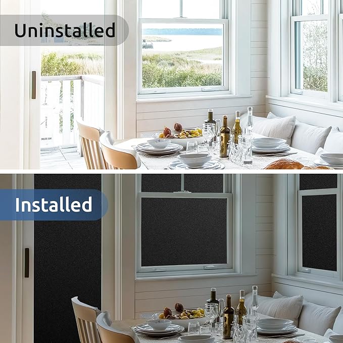 rabbitgoo Blackout Window Film, Sun Heat Blocking Privacy Cover for Glass, Removable Opaque Room Darkening Dark Black Out Window Covers Tint Shades for Home Day Sleep Light Blocker 11.8 x 157 Inches