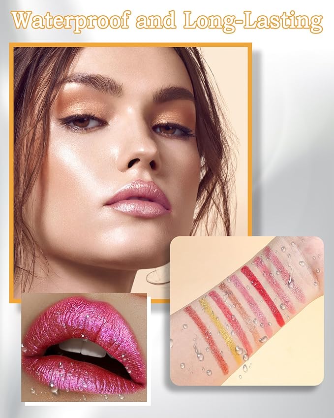 Pink Glitter Lipstick Lip Liner,Shimmer Metallic Matte Long-Lasting Waterproof Non-stick Lip Tint Stain,High Pigmented Lip Gloss Full Coverage lipcolor Pen,Christmas Makeup Gift for Women Girl-01