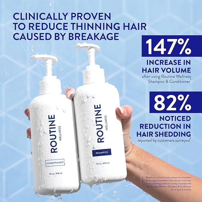 Routine Wellness Anti-Thinning Shampoo and Conditioner Set for Thinning Hair - Biotin DHT Blocker Women & Men - Color Safe Shampoo for Hair Loss & Healthier Hair - Vanilla Cashmere & Oak (Pack of 2)