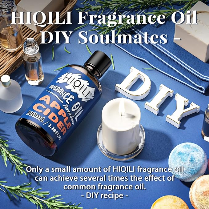 HIQILI Apple Cider Essential Oil 100ml - Pure Fragrance Oil for DIY Candle, Soap, Shampoo Making, Perfect for Aromatherapy, Home Diffuser, Laundry Freshener 3.38 Fl Oz