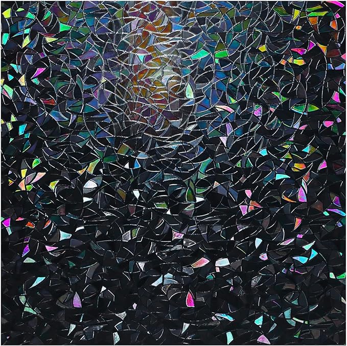 rabbitgoo Window Privacy Film Rainbow Film Decorative Window Sticker, 3D Static Stained Glass Cling Tint for Room Darkening Day Sleep, Black, 35.4 x 157.4 inches