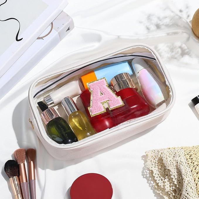 YOOLIFE Travel Clear Makeup Bag, Waterproof Toiletry Bags for Women, Cosmetic Bag, Preppy Stuff, Birthday Gifts for Women, Personalized White Mother Girlfriend Wife Gifts