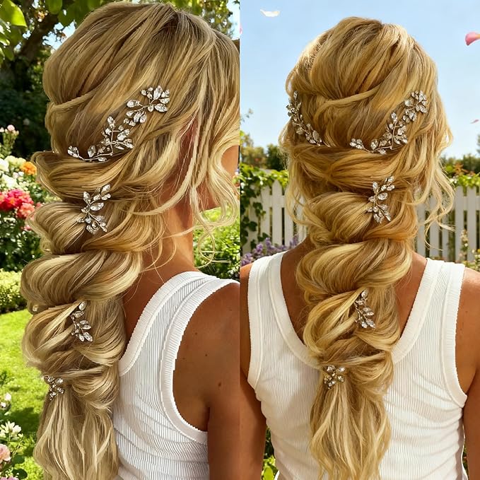 6 pcs Wedding Hair Accessories Bridal Hair Pins Silver Rhinestone with Pearls Hair Pieces for Brides Women Girls