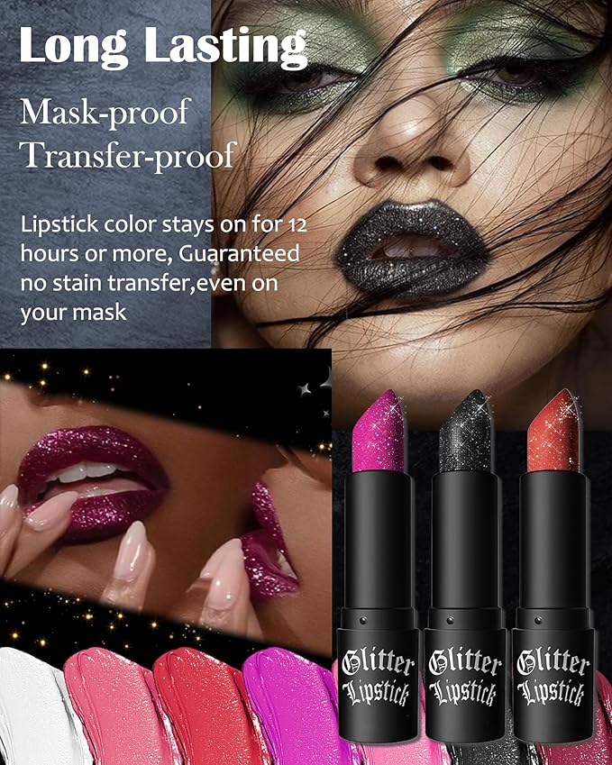 Diamond Glitter Matte Lipstick, Gothic Shiny Lip Gloss, Wine Red Sparkling High Pigment Longlasting Waterproof Smudgeproof Non-Stick Lipstick, Bold Shimmer Lip Blam for Women Lip Makeup-07