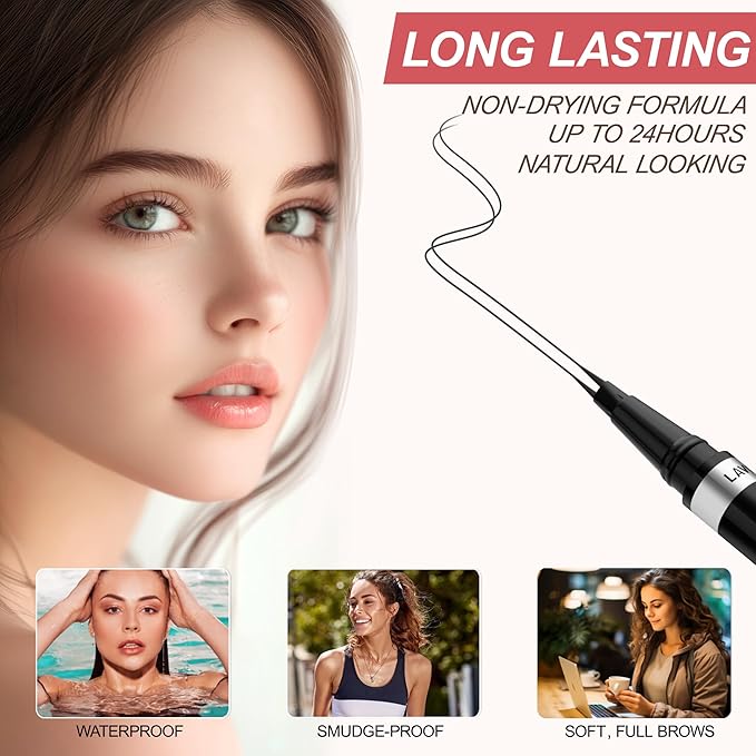 Eyebrow Pencil, 2-in-1 Waterproof Eyebrow Pen, with 2 Tip Microblading Eyebrow Pencil and Ultra-Precise Brow Pencil, with Eyebrow Brush, Eyebrow Pencils for Women, Natural Hair-Like Brows - Black
