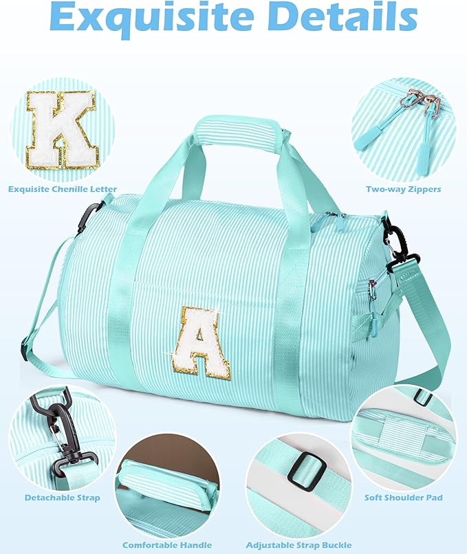 Trendy Stuff for Teen, Girls Travel Duffle Bag, Kids Initial Overnight Bags with Shoe Compartment, Personalized Weekend Bag with Cosmetic Pouch, Gift for 7 8 9 10 Year Old Girl (Letter S)