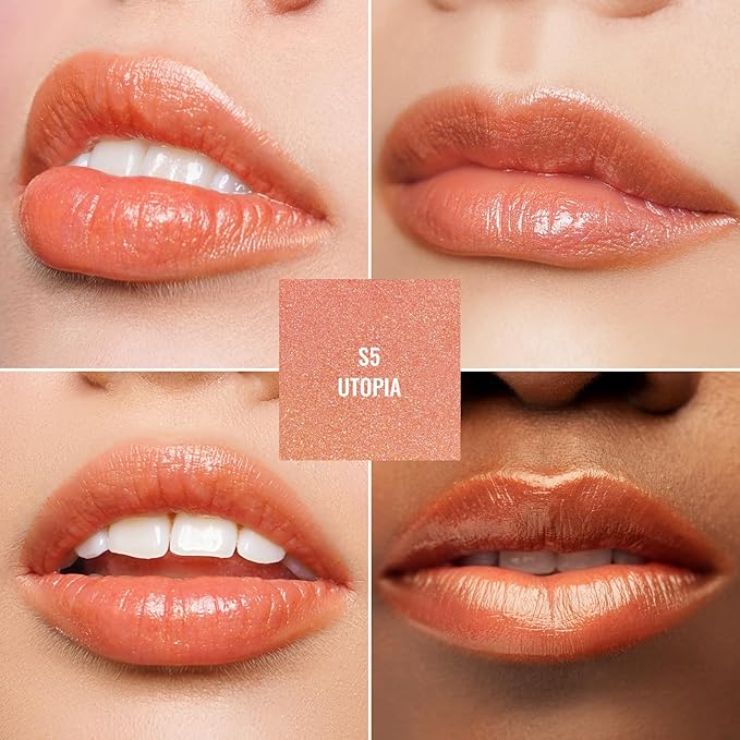 Oulac Moisture Peach Nude Lipstick - 2 in 1 Shimmer Lipstick & Lip Balm, Shimmer Soild Lip Gloss, Lightweight Smooth, Natural Look Best for Dry, Cracked and Chapped Lips, Vegan 2.2g/0.07oz (S05)