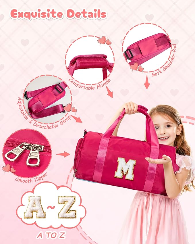 Tween Girl Gifts, Girls Travel Duffel Bag, Kids Initial Overnight Bags with Shoe Compartment, Customized Sport Gym Weekender Bag with Makeup Pouch, 6 Year Old Kid Birthday Gift (Letter N)