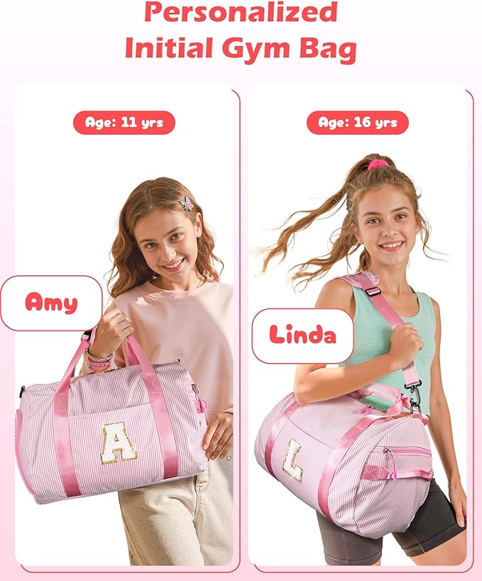 Gift for Teenager, Girls Travel Duffle Bag, Kids Initial Overnight Bags with Shoe Compartment, Personalized Weekender Bag with Makeup Pouch, Teen Girl Gifts Trendy Stuff (Letter M)
