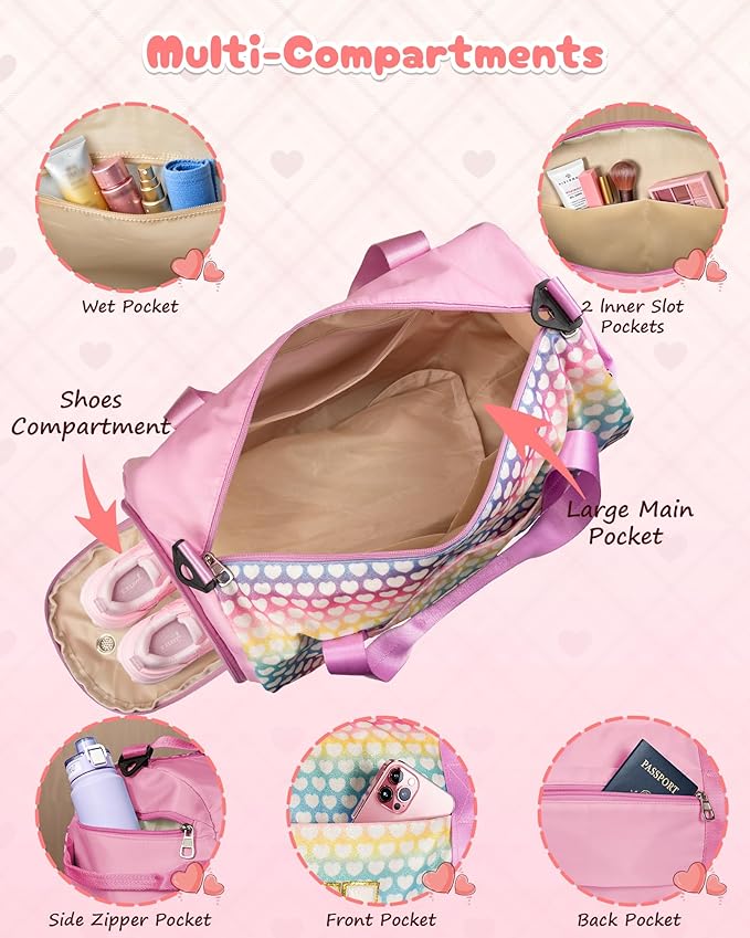 Birthday Gifts for 12 Year Old Girl, Girls Travel Duffel Bag, Kids Initial Overnight Bags with Shoe Compartment, Personalized Weekender Bag with Makeup Pouch, Trendy Stuff (Letter B)