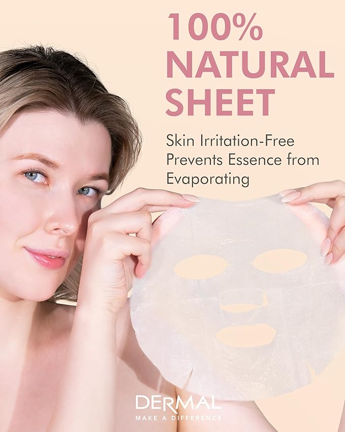 DERMAL Wine Collagen Essence Facial Mask Sheet 23g Pack of 10 - Moisturizing & Firming for Tired Skin, Relieves Skin Stress, Daily Skin Treatment Solution Sheet Mask