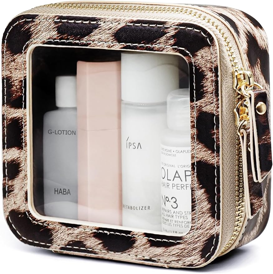 Popvibe Clear Makeup Bag Travel Cosmetic Case Transparent Toiletry Bag with Zipper, Portable Make Up Organizer Traveling Compact Car Bag for Essentials
