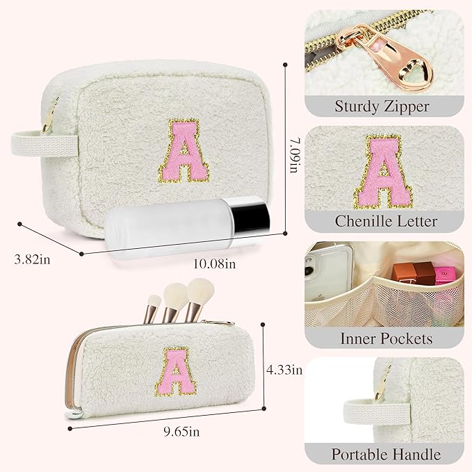 for Christmas Day Gifts, Travel Makeup Bag for Women, Initial Make Up Bag Set for 6 7 8 9 10 11 12 13 Years Old Kids Tween Girls, Large Cosmetic Skincare Bags for Birthday Gifts, White J