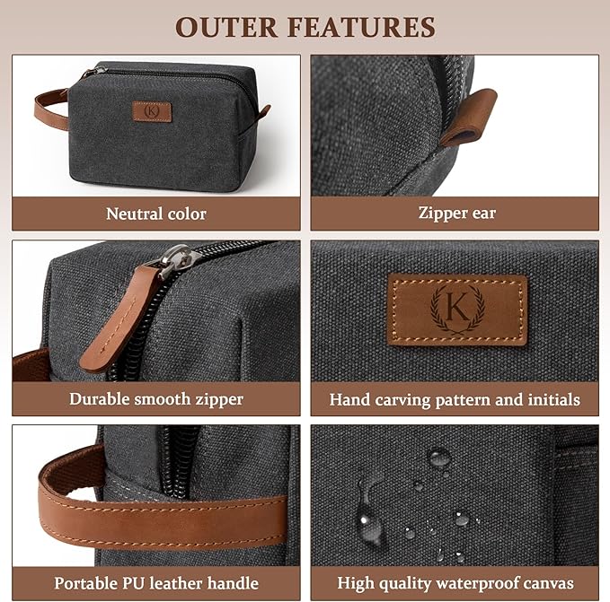 Janhavi Gifts for Him,Waterproof Toiletry Bag For Shower Caddy, Personalized Initials & Wheat Ear, Makeup Organizer Travel Bag, Men's Accessories Case, Mens Travel Bag Toiletry (Dark Grey F)